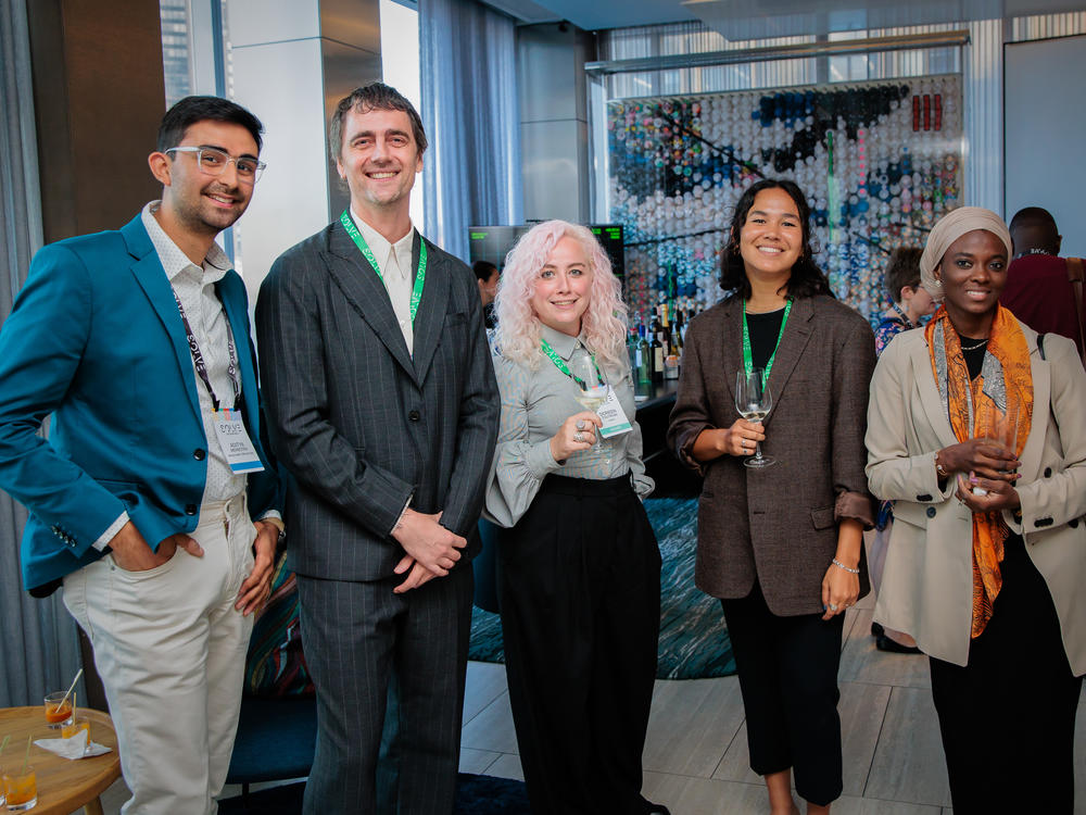 From left, MIT researcher Aditya Mehrotra, SameSame co-founder Jonathan McKay, Omgyno co-founder Doreen Toutikian, and MIT Solve winners Emily Young and Aishat Adeniji.