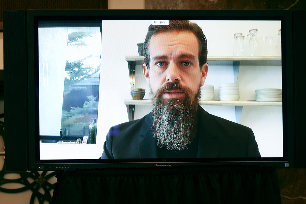 Former Twitter CEO Jack Dorsey testifying remotely during a 2020 Senate hearing.