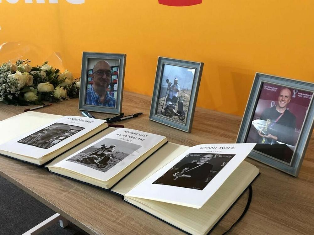 At the media center inside Lusail Stadium, FIFA has set-up condolence books and pictures of the three journalists (Khalid al-Misslam, Roger Pearce and Grant Wahl) who have died in Qatar while covering the World Cup.