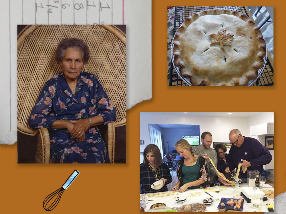 Clockwise from left: Juanita MORE!'s grandmother Petra; tourtière, a French Canadian pork pie; Marissa Dates' brisket; and Jim Hamilton's family assembling cappelletti pasta.
