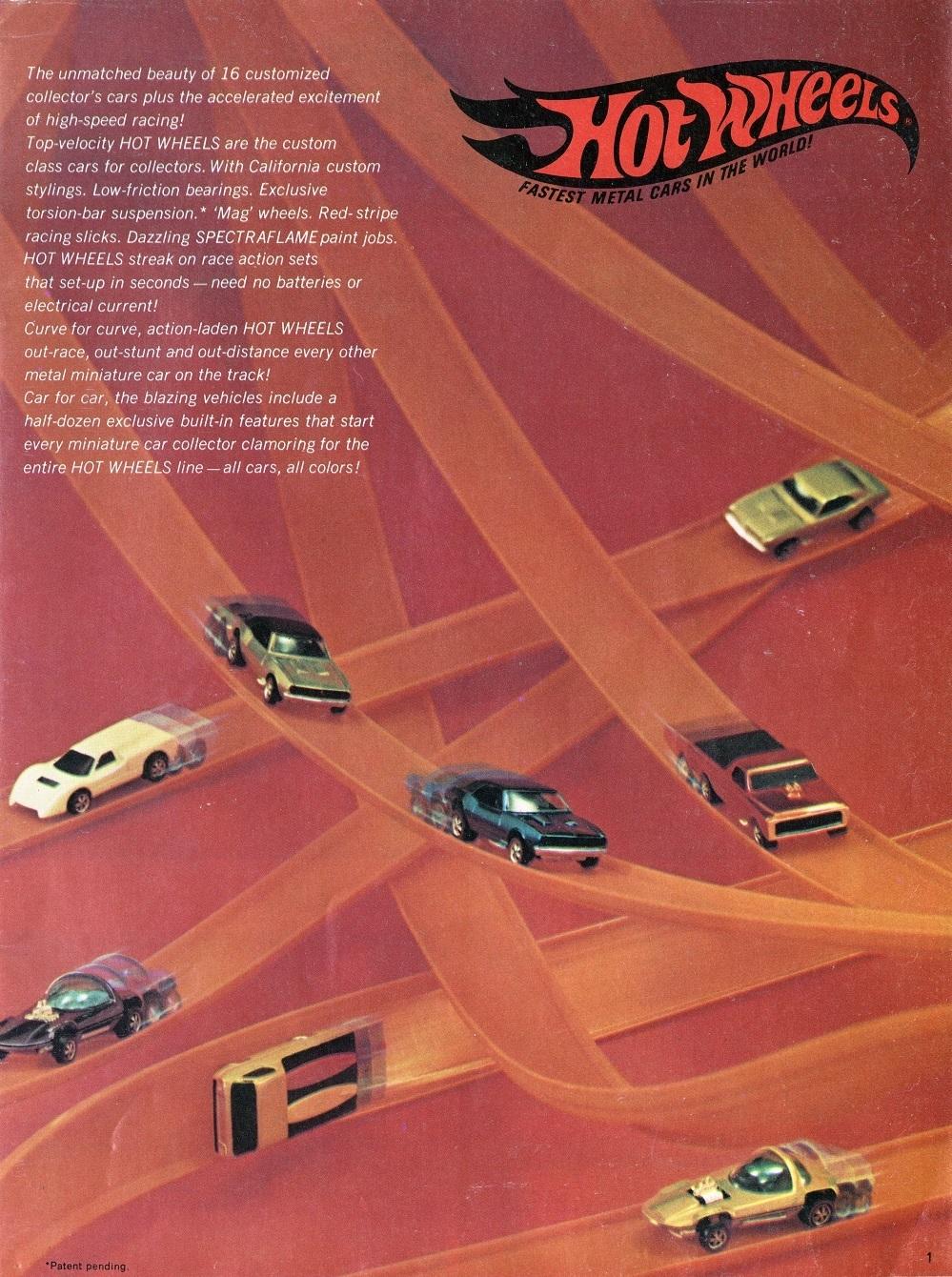 An early Hot Wheels advertisement featuring some of its original cars.