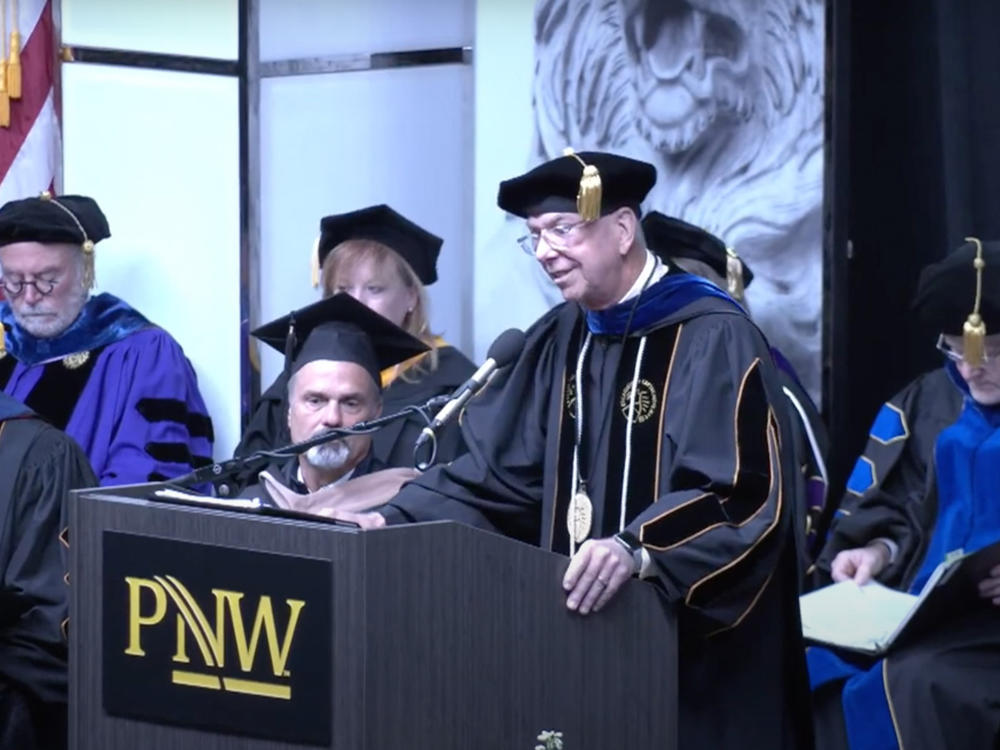 Purdue University Northwest Chancellor Thomas L. Keon mocked Asian languages in a commencement speech Saturday.