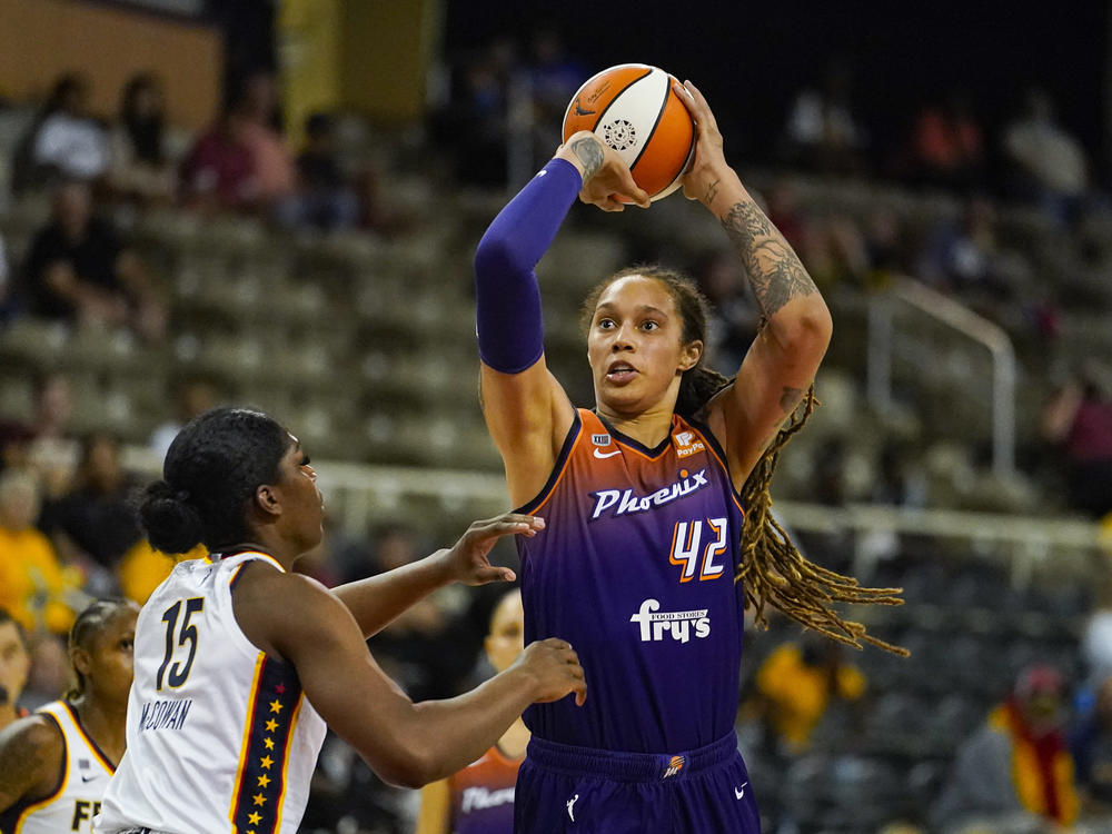 Phoenix Mercury center Brittney Griner plays in a September 2021 game. In her first public comments since being freed from Russia, she says she will play in the next WNBA season.