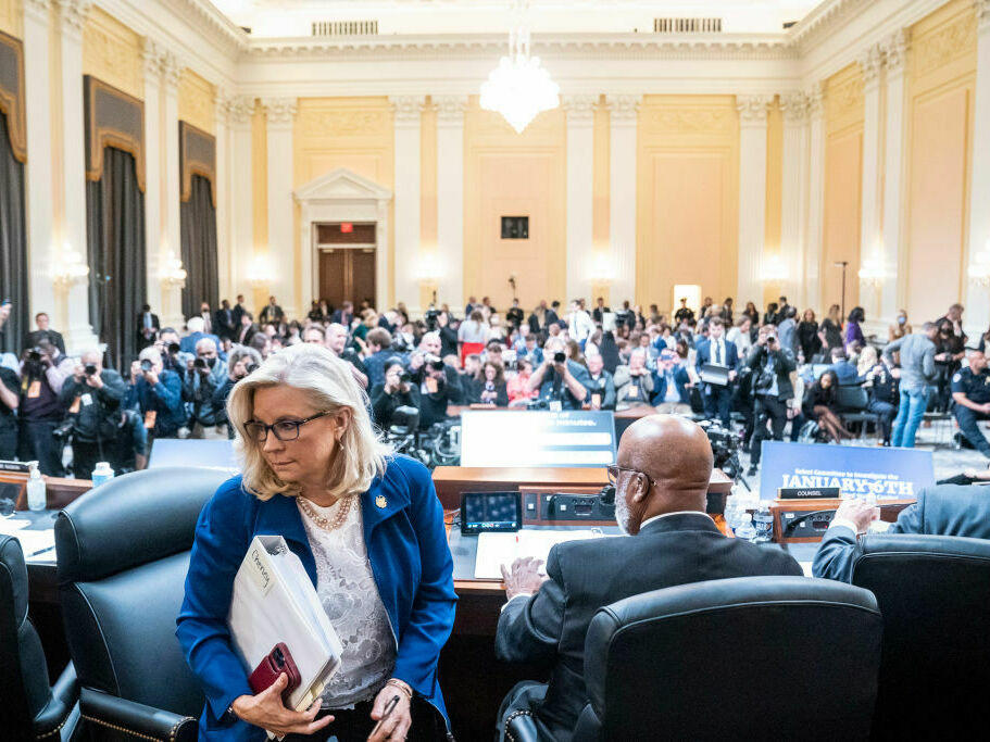 Rep. Liz Cheney, R-Wyo., vice chairwoman; and Rep. Bennie Thompson, D-Miss., chair of the House Select Committee to Investigate the Jan. 6th attack on the U.S. Capitol, are seen at a hearing on Oct. 13.