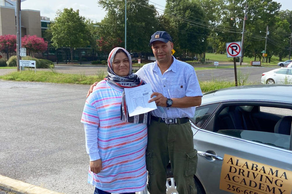 Sharifa (left) and Homayoon Ghafoori resettled in Hunstville, Ala., after fleeing from Afghanistan last year. One of Sharifa's first goals was to get a driver's license.