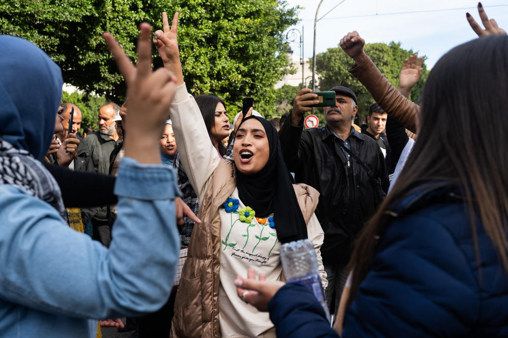 People participate in a protest against President Kais Saied last week.