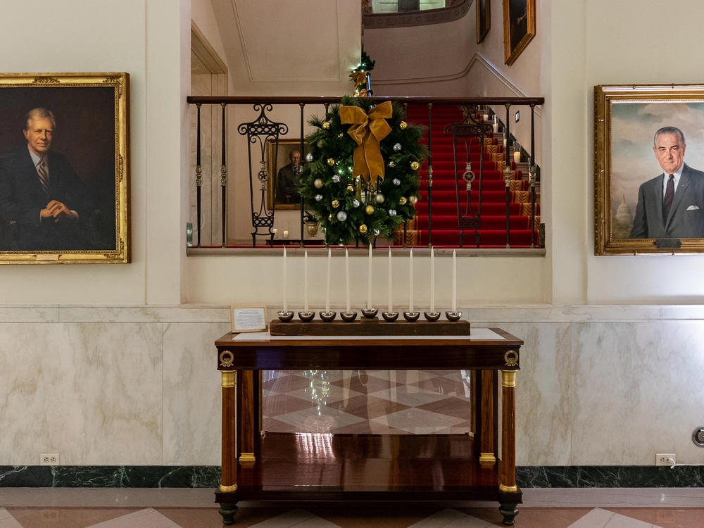 The White House Menorah can be seen in Cross Hall and is part of this year's 