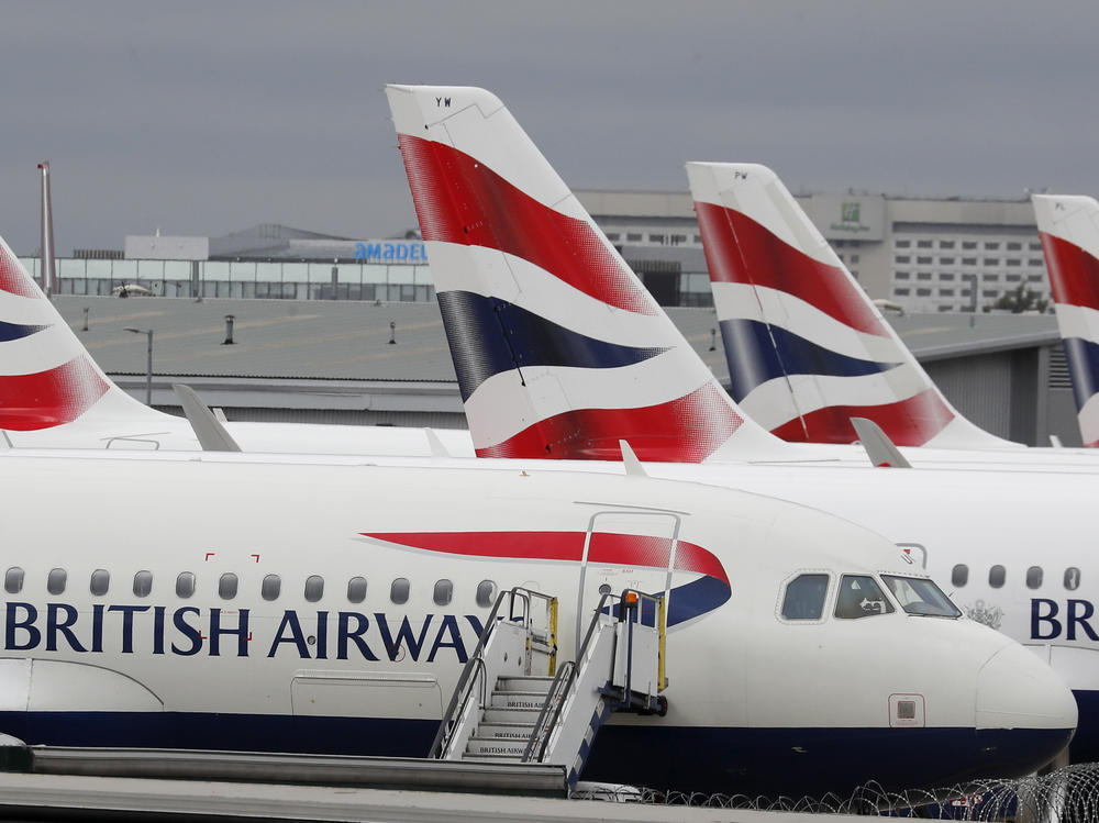 British Airways planes parked at Heathrow Airport's Terminal 5 in London, March 18, 2020.