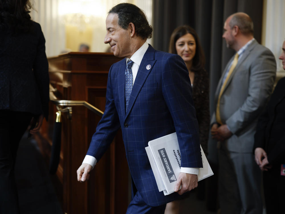 Rep. Jamie Raskin, D-Md., arrives at the final meeting of the Jan. 6 committee on Capitol Hill on Monday.