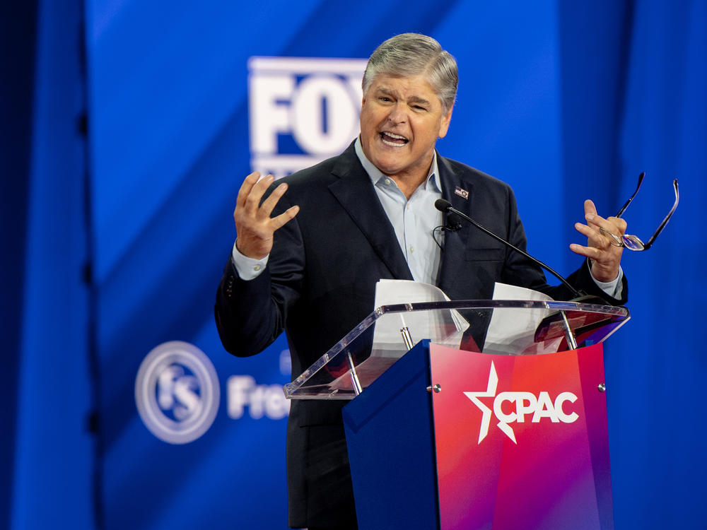 Fox News host Sean Hannity, a close ally of former President Trump, speaks at the Conservative Political Action Conference (CPAC) in August 2022.