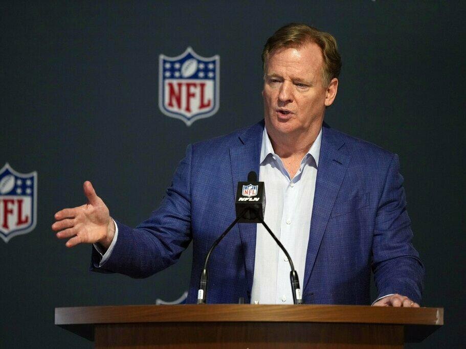 NFL Commissioner Roger Goodell answers questions from reporters at a March 29 press conference following the close of the NFL owner's meeting at The Breakers resort in Palm Beach, Fla.