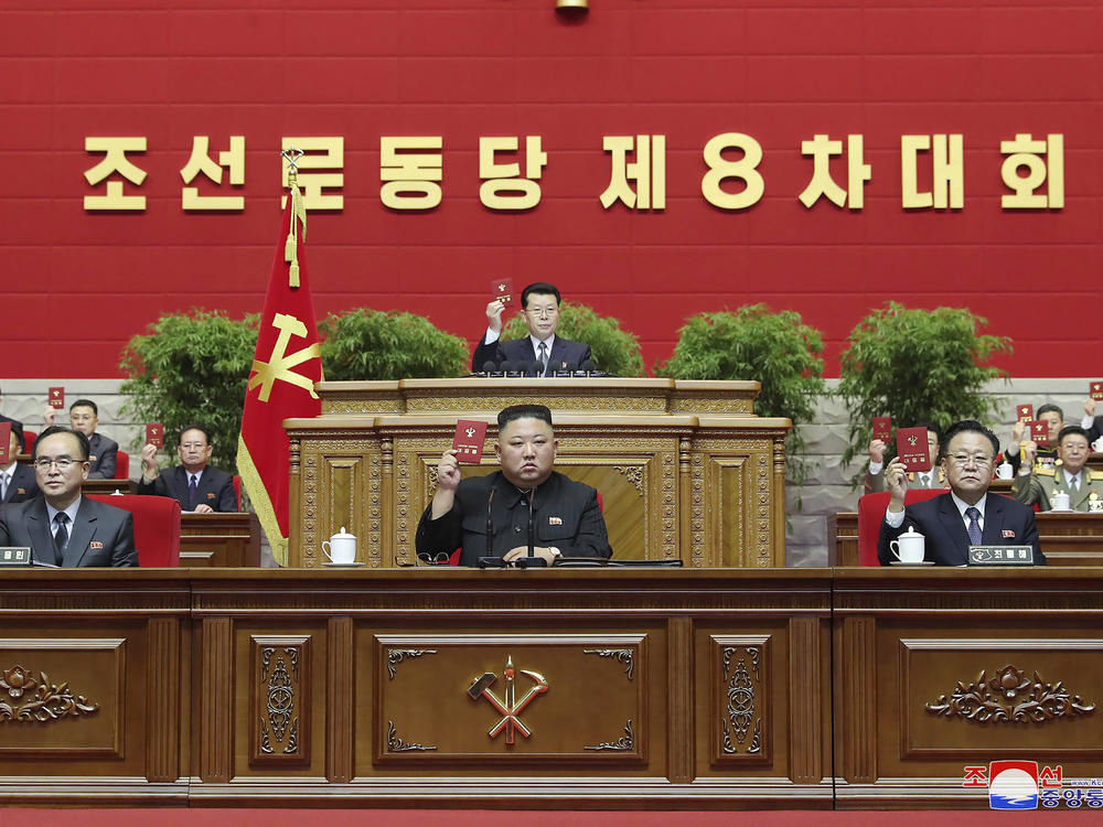 In this photo provided by the North Korean government, North Korean leader Kim Jong Un attends a ruling party congress in Pyongyang on Jan. 12, 2021. North Korean hackers have stolen an estimated 1.5 trillion won ($1.2 billion) in cryptocurrency and other virtual assets in the past five years, South Korea's spy agency said Thursday.
