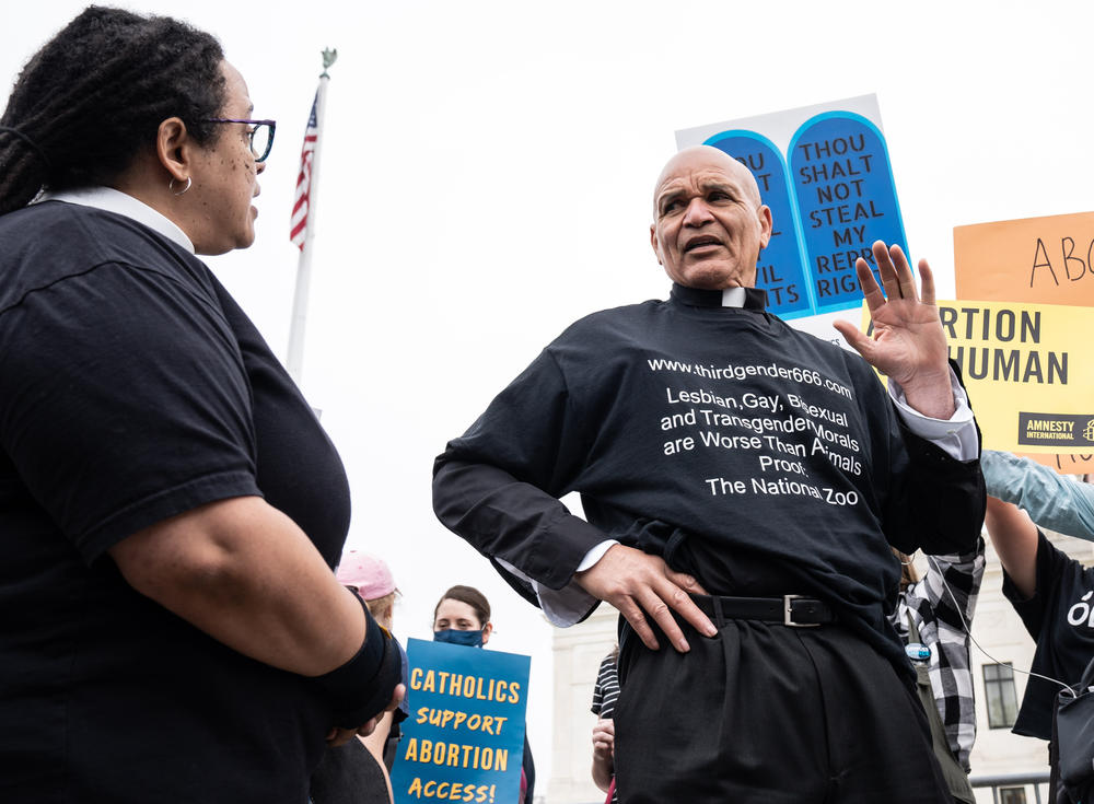 On May 3, 2022 abortion rights supporter Rev. Dr. Sofia Betancourt has a debate with abortion rights opponent Minister Leroy Swailes at the gathering at the Supreme Court after the purported draft leaked showing Supreme Court ruling overturning Roe vs Wade was leaked. Full story <a href=