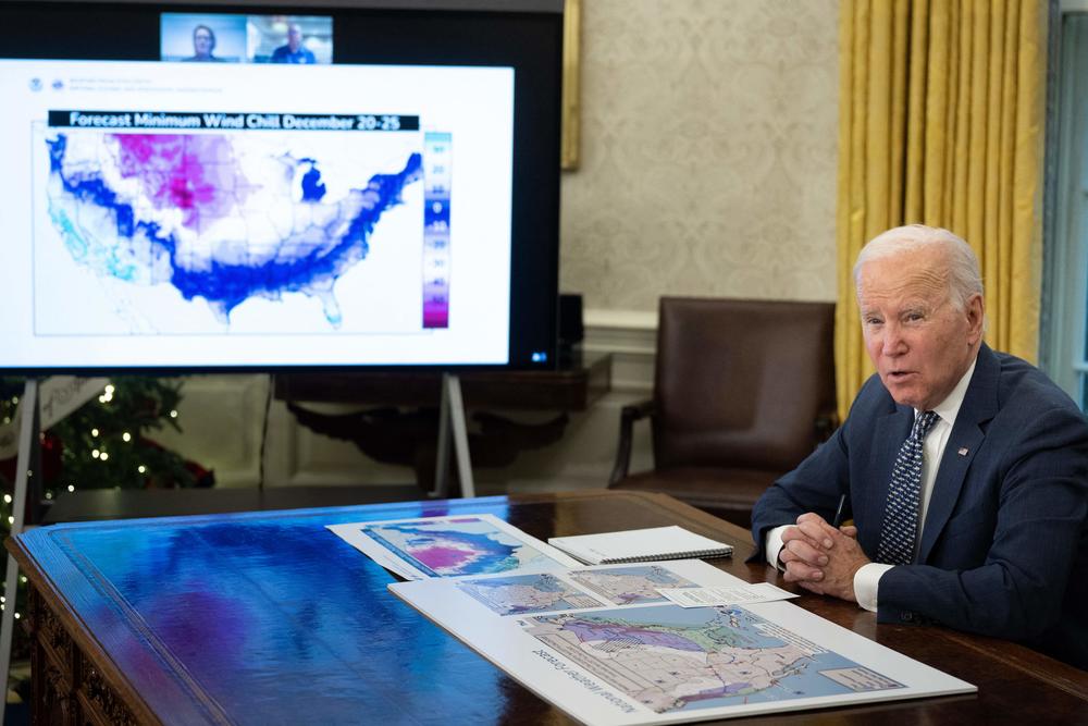 President Biden urged Americans to heed local weather warnings and stay home if possible.