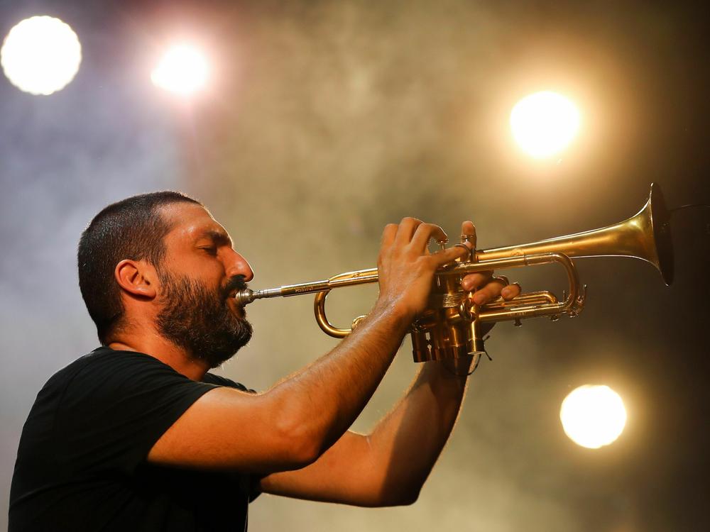 French-Lebanese trumpeter Ibrahim Maalouf performs during the Nice Jazz Festival in southeastern France in July 2019.