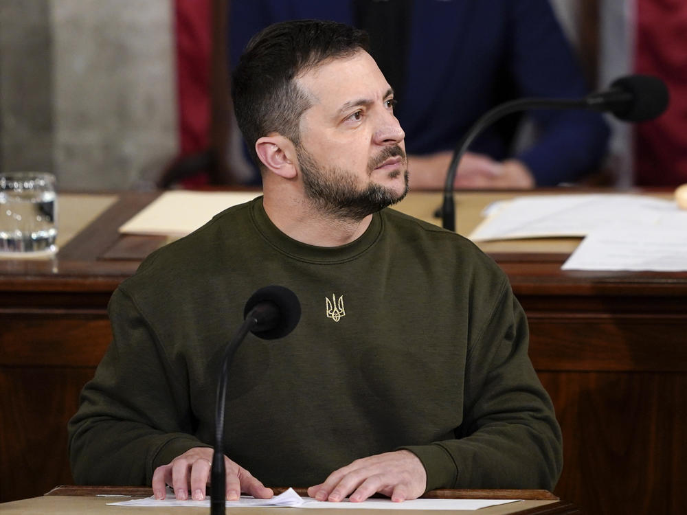 Ukrainian President Volodymyr Zelenskyy addresses a joint meeting of Congress on Capitol Hill in Washington.