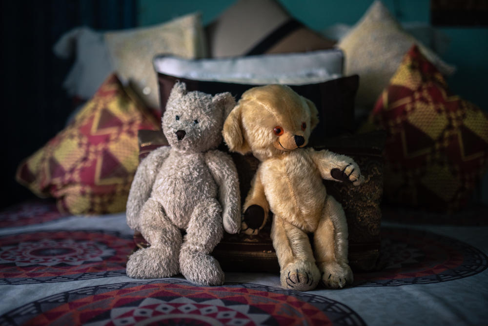 Teddy bears lie on the bed of community leader Shiela Madikane in Ahmed Kathrada House.