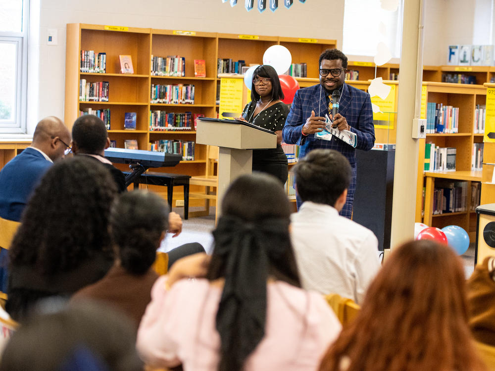 Christopher Thompson, assistant principal at the John R. Lewis High School, tells students that he's confident in a future where they're in charge.