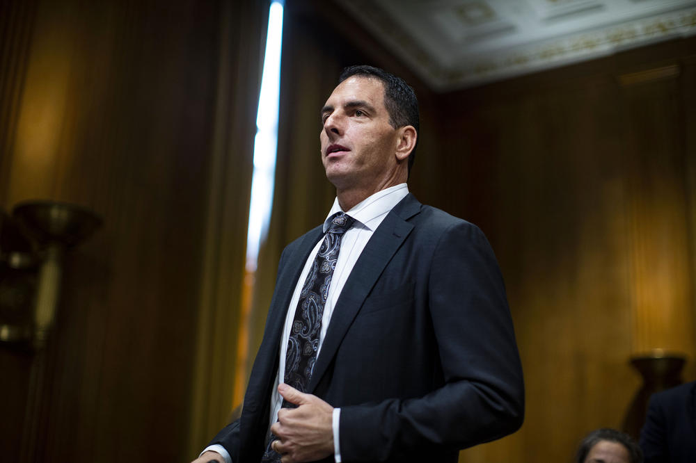 Michael Faulkender, a Treasury official under President Trump, speaks at a Senate Finance Committee hearing in 2018.