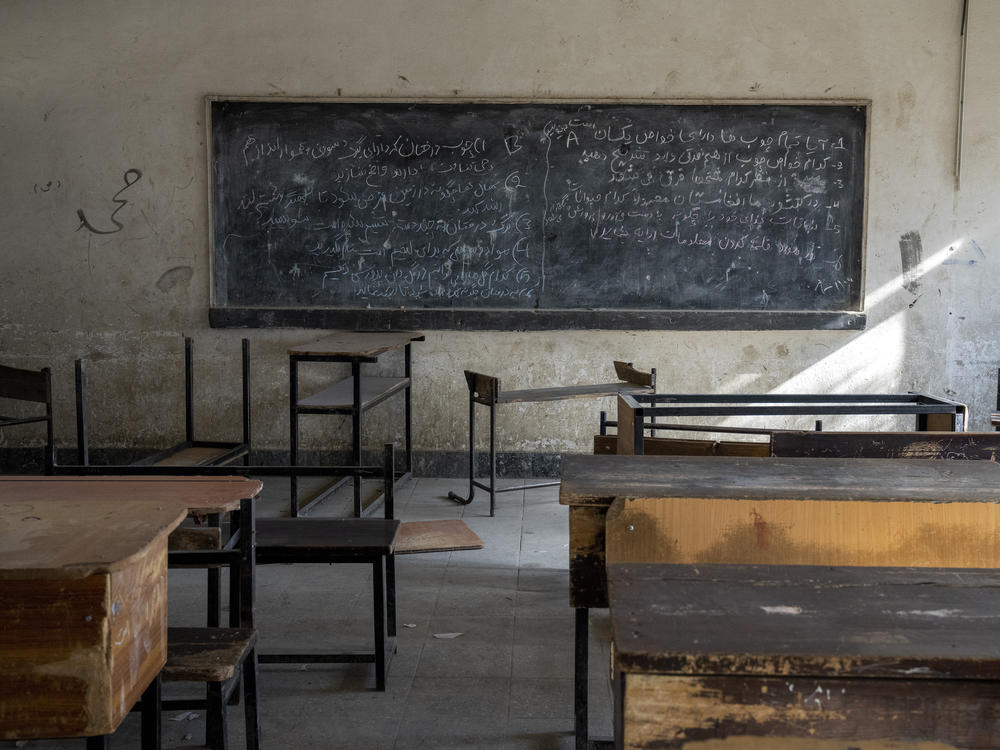 A classroom that previously was used for girls sits empty in Kabul, Afghanistan, Thursday, Dec. 22, 2022. The country's Taliban rulers earlier this week ordered women nationwide to stop attending private and public universities effective immediately and until further notice.