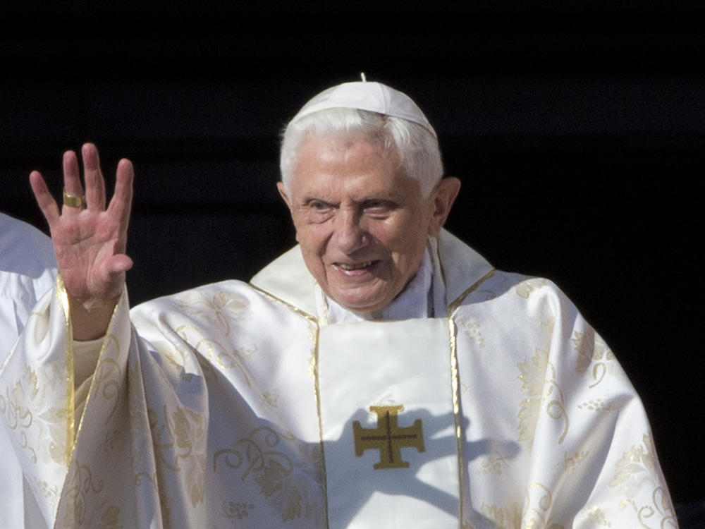 Pope Emeritus Benedict XVI arrives in St. Peter's Square at the Vatican to attend the beatification ceremony of Pope Paul VI in 2014. Pope Francis on Wednesday said his predecessor, Pope Emeritus Benedict XVI, is 