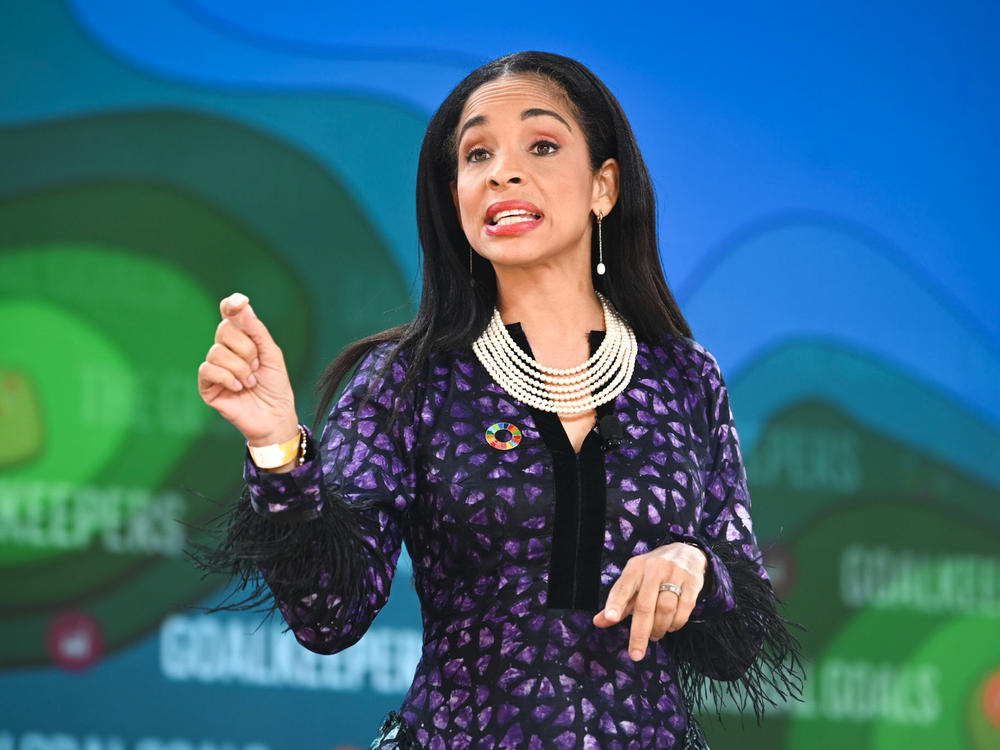 Ndidi Nwuneli speaks at the 2022 Goalkeepers Global Goals Awards, hosted by the Bill & Melinda Gates Foundation in New York City. The event recognizes the work of those who help advance the U.N.'s Sustainable Development Goals in their communities and around the world.