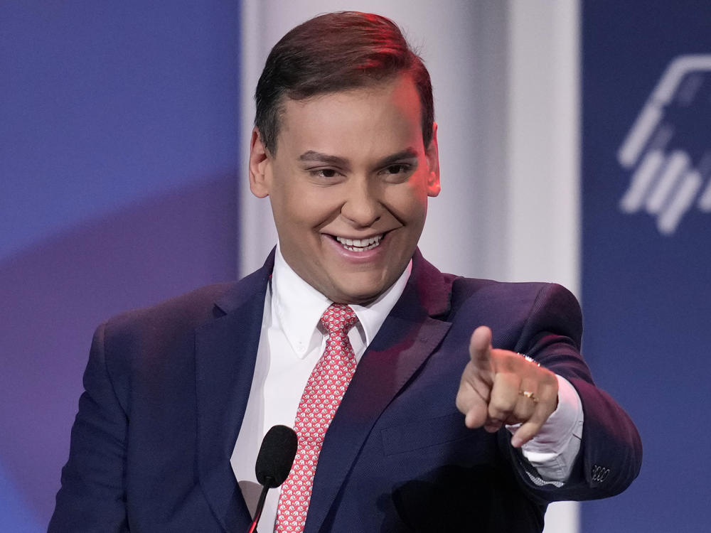 Rep.-elect George Santos, R-N.Y., speaks at an annual leadership meeting of the Republican Jewish Coalition on Nov. 19, 2022, in Las Vegas.