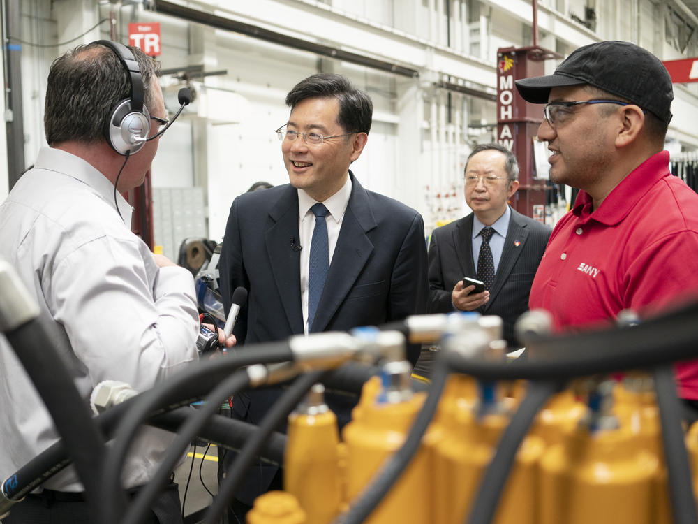 Chinese Ambassador to the US Qin Gang visits the headquarters of Sany America, a Chinese excavator and construction-equipment manufacturer, in Peachtree City, GA on on May 12.