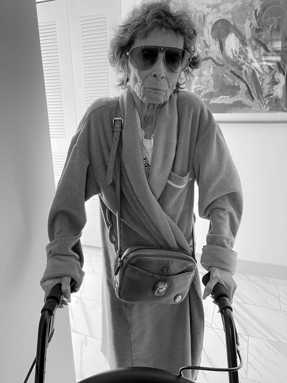 Audrey two weeks before her passing. She would often get confused and put on her sunglasses and purse to go out. Aventura, Miami, Fla., March, 2021.