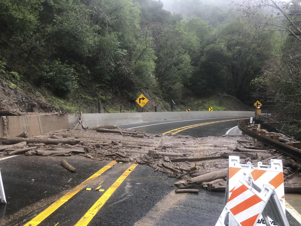 A photo released by California Highway Patrol Dublin Area Office on Friday shows a road closed in Alameda County in Northern California.