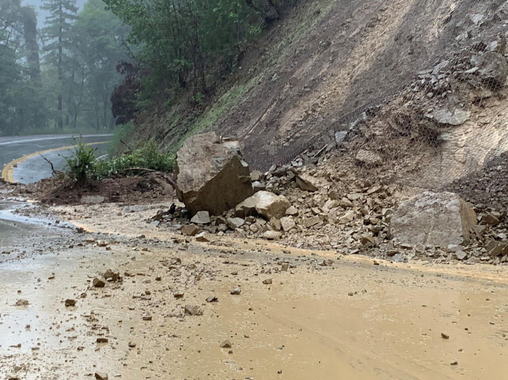 This Friday, Dec. 30, 2022, Caltrans District 1 shows State Route 271 closed south of Piercy due to an active slide near the McCoy Creek Bridge in Mendocino County, Calif.