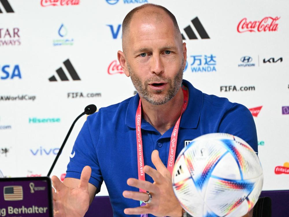 USA coach Gregg Berhalter speaks during a press conference at the Qatar National Convention Center in Doha on December 2, 2022, on the eve of the USA's World Cup soccer match against the Netherlands.