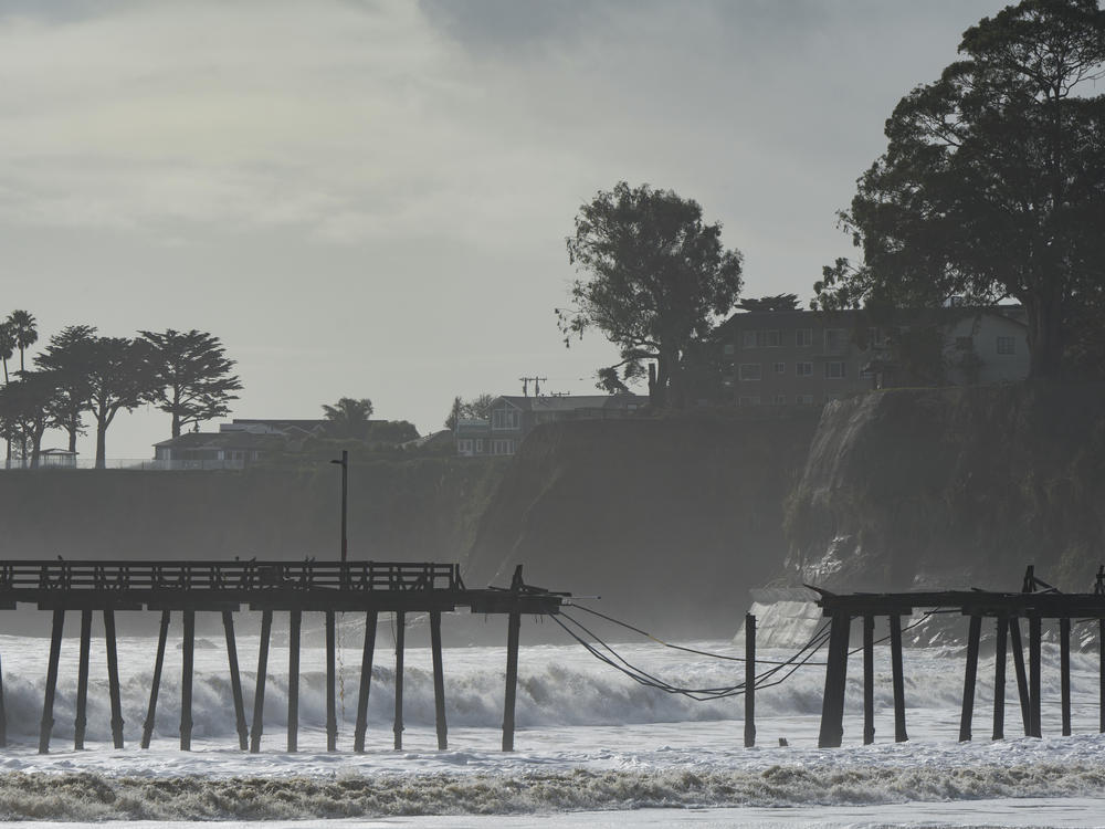 The Capitola Wharf in Capitola, Calif., was damaged by storm waves, as see here on Jan. 5.