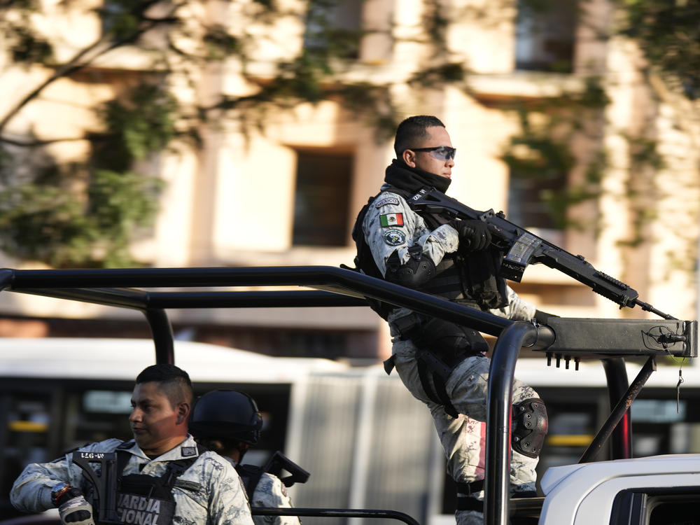 Security personnel guard the prosecutor's building where Ovidio Guzmán, one of the sons of former Sinaloa cartel boss Joaquin 