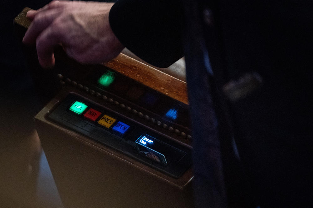 Rep. Paul Gosar (R-AZ) casts his vote on a motion to adjourn in the House Chamber of the U.S. Capitol Building.