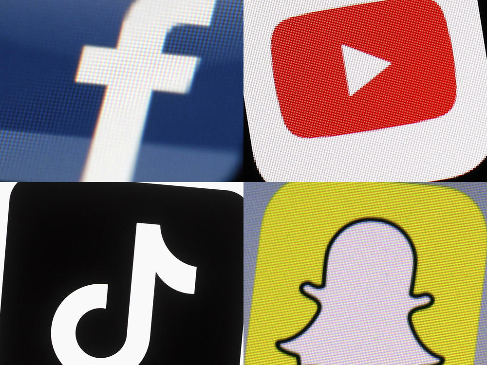 This combination of 2017-2022 photos shows the logos of Facebook, YouTube, TikTok and Snapchat on mobile devices. On Friday, Jan. 6, 2023, Seattle Public Schools filed a lawsuit in U.S. District Court, suing the tech giants behind TikTok, Instagram, Facebook, YouTube and Snapchat, seeking to hold them accountable for the mental health crisis among youth.