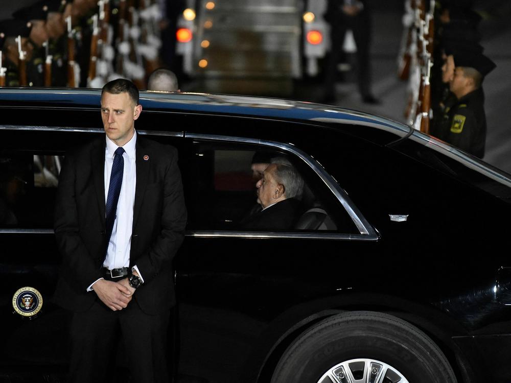 President Biden and Mexican President Andrés Manuel López Obrador leave for a long motorcade ride after Air Force One landed at Felipe Angeles International Airport on Jan. 8.