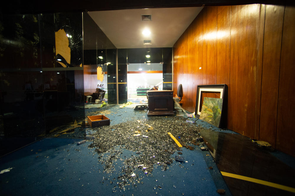 Damage is seen to the Brazilian National Congress on Monday following a riot the previous day led by radical supporters of former President Jair Bolsonaro, in Brasília, Brazil.