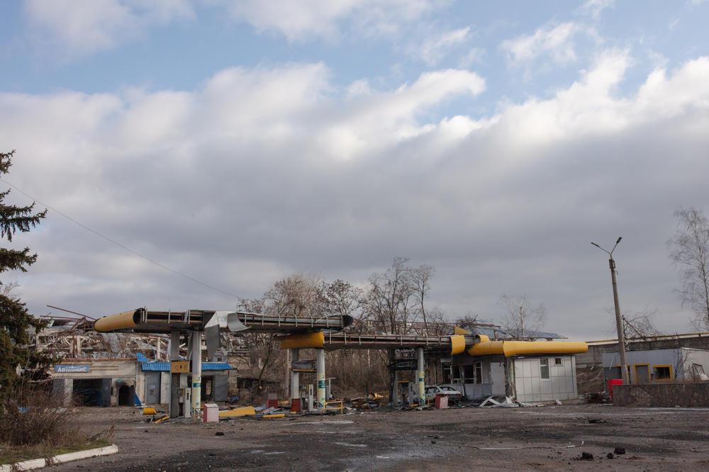 Dec. 14, 2022: A destroyed gas station on the outskirts of Bakhmut.
