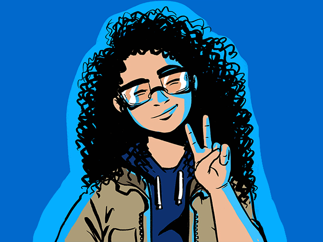 An self-portrait of Deena Mohamed, author of the graphic novel <em>Shubeik Lubeik — </em>a fantasy story of making wishes in modern-day Egypt.