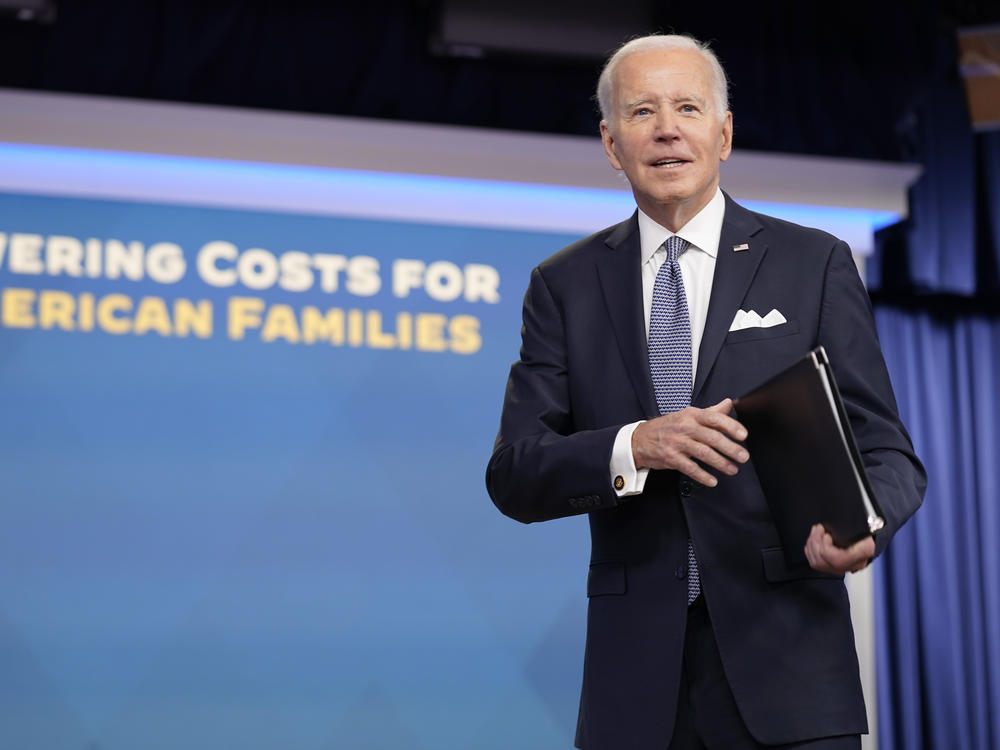 President Joe Biden listens to a reporters question after speaking about the economy at the Eisenhower Executive Office Building on Thursday.