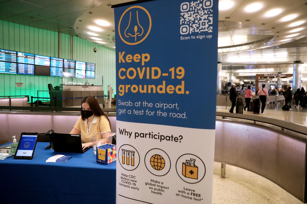 This volunteer testing site inside the international terminal at Los Angeles International Airport is one of two additional sites recently set up on the West Coast to test for new viral variants of SARS-CoV-2.