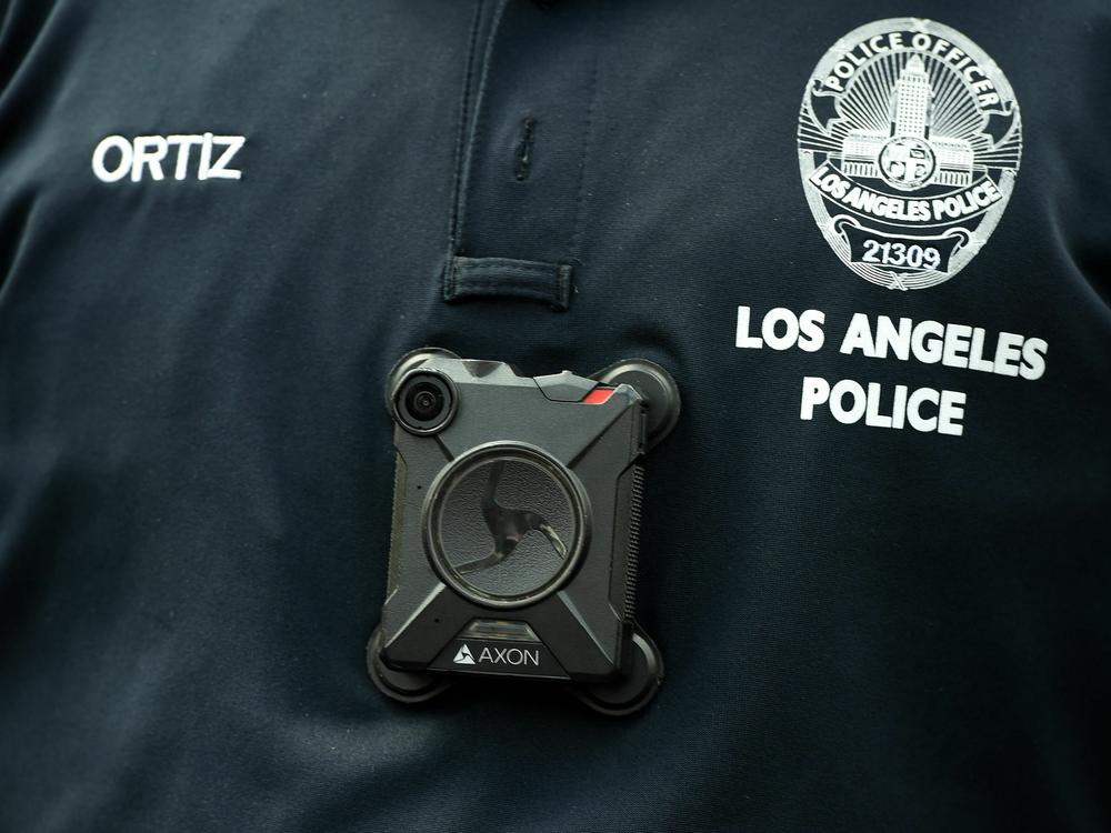 A body camera, similar to the one worn here by a Los Angeles Police Department officer in June 11, 2017, captured images of Keenan Anderson being restrained by police.