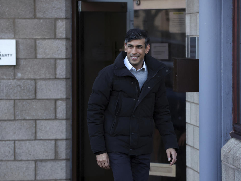Britain's Prime Minister Rishi Sunak leaves after his visit to Port of Cromarty Firth at Invergordon, Scotland, on Friday. Sunak on Saturday promised to provide tanks and artillery systems to Ukraine