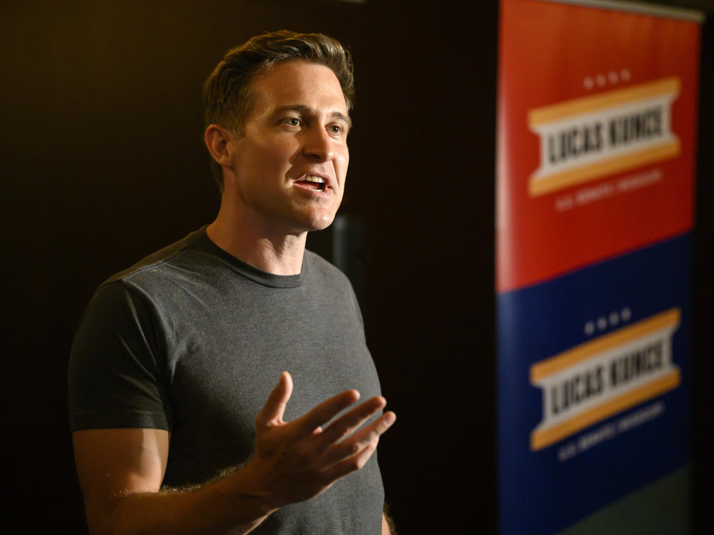 Lucas Kunce at a primary election watch party on Aug. 2 in Kansas City, Mo. Kunce lost in his 2022 bid for the Senate but is running again in 2024 in hopes of defeating Republican incumbent Sen. Josh Hawley.