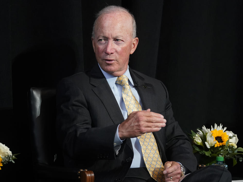 Former Indiana Republican Gov. Mitch Daniels in West Lafayette, Ind. on Sept. 13. Daniels is contemplating running for Senate in 2024 but has come under attack from other Republicans and right wingers for working with Democrats.
