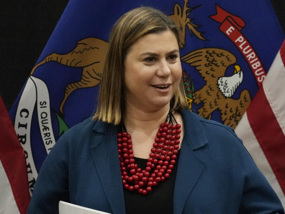 Rep. Elissa Slotkin, D-Mich., during a campaign rally in East Lansing, Mich., on Nov. 1. She has not formally announced her intent to run for U.S. Senate, but it's been reported that she is heavily considering a bid in 2024.