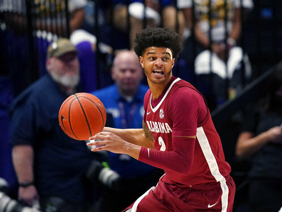 Alabama forward Darius Miles looks to pass March 5 in the second half an NCAA college basketball game against LSU in Baton Rouge, La.