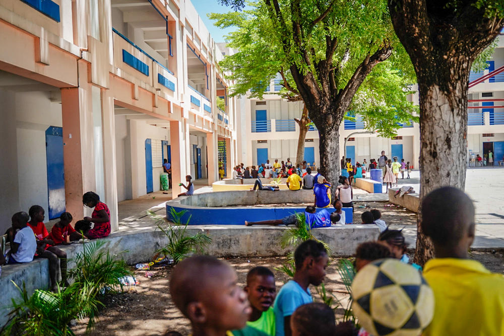 Children take refuge at a Catholic school in Port-au-Prince, Haiti, after escaping gang violence in the Cité Soleil area.