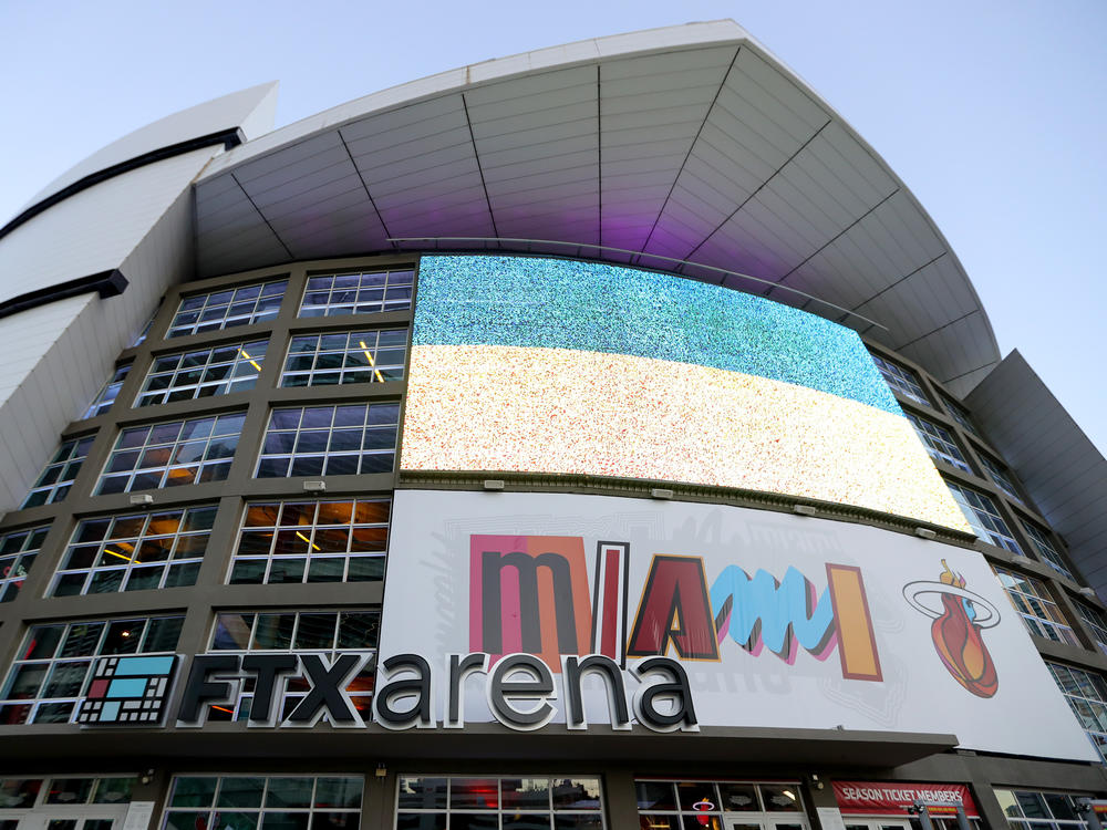 An exterior view of FTX Arena prior to a game between the Phoenix Suns and the Miami Heat in Miami on Nov. 14, 2022. When times were flush, cryptocurrency companies were hiring celebrity endorsers and buying naming rights to stadiums.